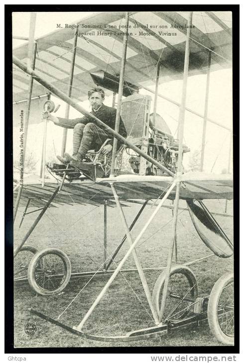 Lot De 2 CPA. M. Roger Sommer à Son Poste De Vol .../  Roger Sommer En Plein Vol...Camp De Châlons  App. Farman ... - ....-1914: Voorlopers