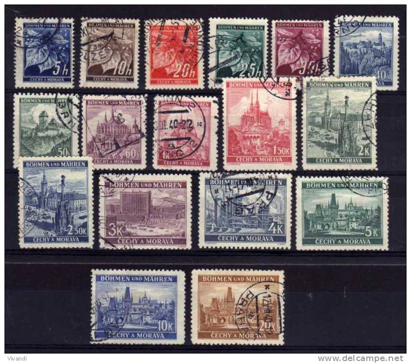 Bohemia &amp; Moravia - 1939/40 - Linden Leaves &amp; Views - Used - Gebruikt