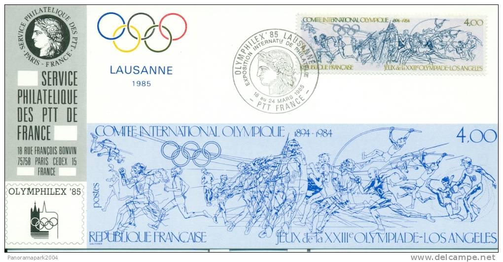010 Carte Officielle Exposition Internationale Exhibition Olymphilex 1985 France Jeux Olympiques Olympic Games Olympia - Sommer 1984: Los Angeles