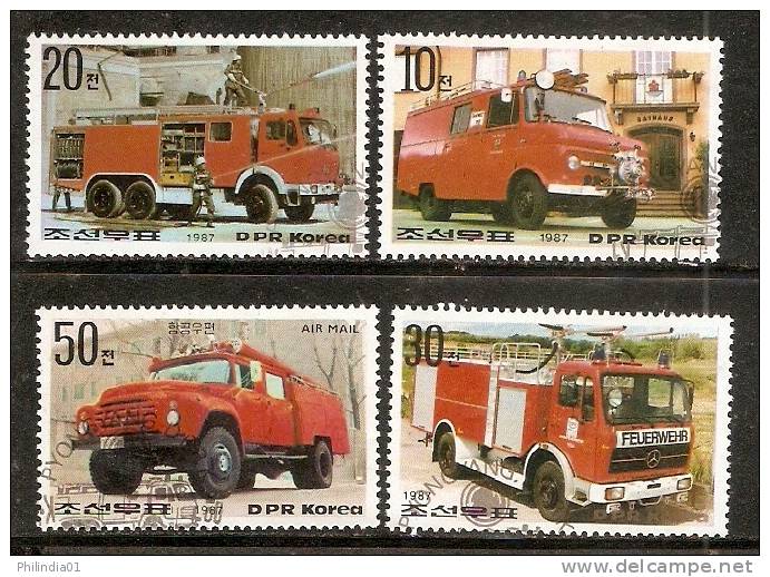 Korea 1987 Fire Engines Transport Automobile 4v Sc 2634-37 Cancelled # 8181a - Bus