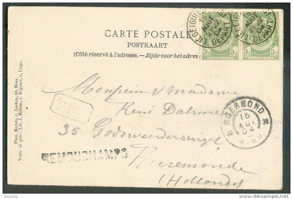 56(2) - 5 Cent. Armoiries (paire) Obl. Sc LIEGE (Guillemins) Départ S/C.V (Sougnez Et Remouchamps - Le Pont) Du 15 Août - Linear Postmarks