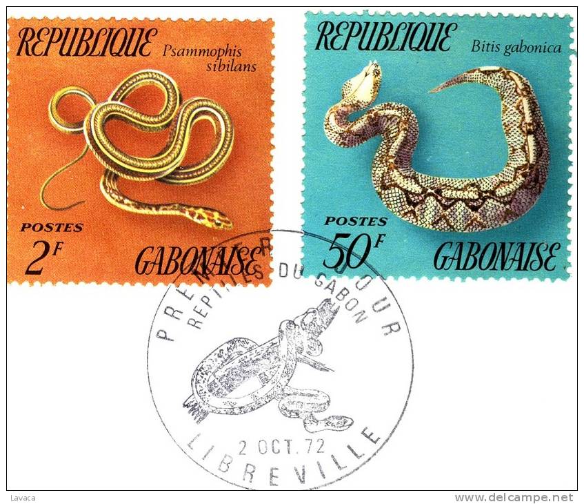 F. D. C. GABON - Serpents - 2 F & 50 F CFA - Serpenti