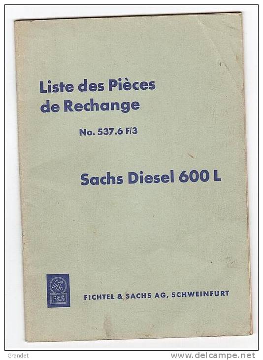 SACHS - LIVRET PIECES DE RECHANGE MOTEUR 600L - 1961. - Knutselen / Techniek