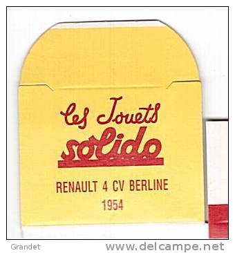 SOLIDO - BOITE VIDE  - RENAULT 4CV - BERLINE - 1954. - Autres & Non Classés