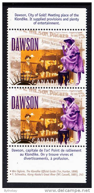 Canada MNH Scott #1606d Vertical Pair With English, French Descriptive Tabs 45c Dawson City, Yukon - Feuilles Complètes Et Multiples