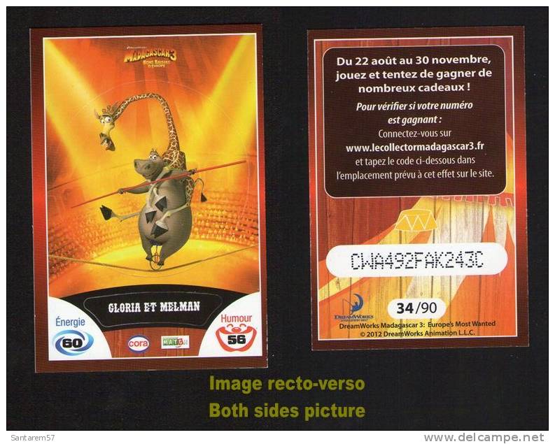 Carte à Collectionner Autocollant Le Collector 2012 CORA GLORIA ET MELMAN Madagascar 3 N° 34 / 90 Codée - Altri & Non Classificati