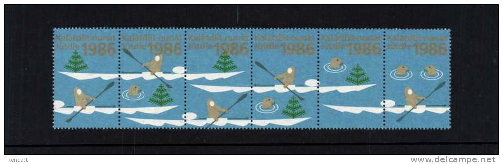 Greenland 1986 Mint, Series Of 5 Christmas Vignettes, Kayak - Rafting