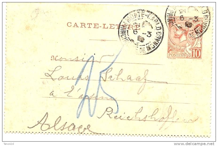 LANV5 - MONACO EP CL ALBERT I° 10c  A DESTINATION DE REICHSHOFFEN 6/3/1910(?) TAXE ALLEMANDE - Entiers Postaux