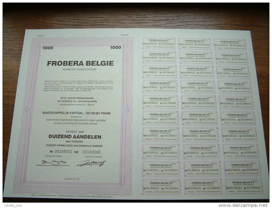 FROBERA BELGIE N.V. N° 00189001 Tot 00190000 ( Voir Photo Pour Detail )! - D - F