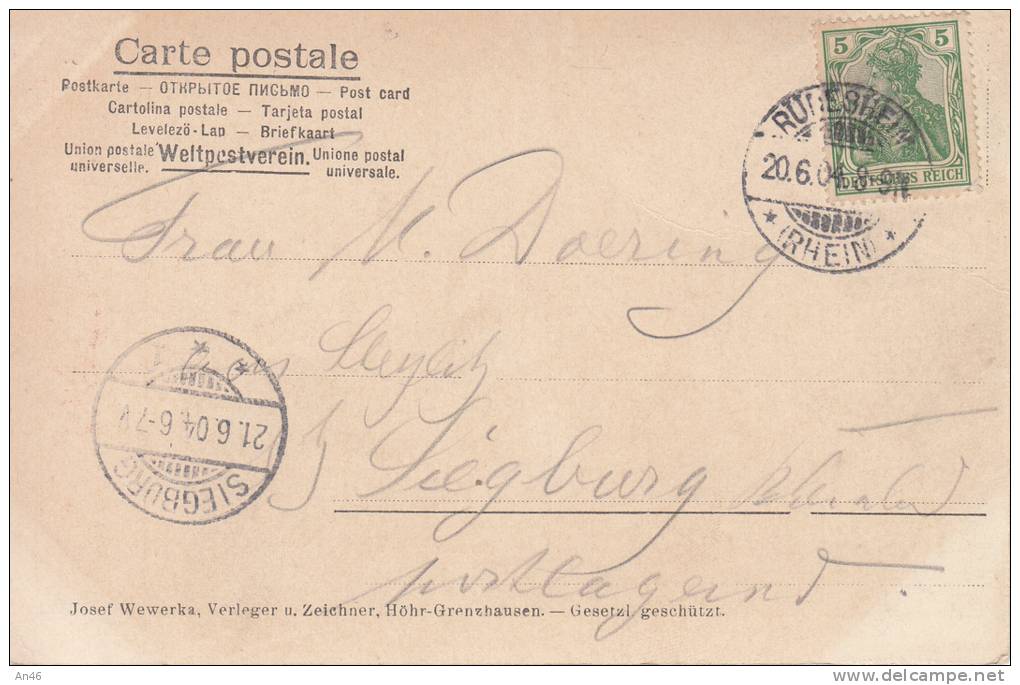 RHEIN  -GERMANIA - GRUSS VOM RHEIN   VG 1904 BELLA FOTO D´EPOCA ORIGINALE 100% - Rhein-Hunsrueck-Kreis