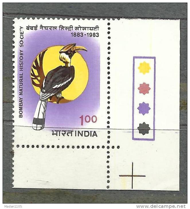 INDIA, 1983, Bombay Natural History Society,  Hornbill(Bird)With Traffic Lights,Bottom Right, MNH, (**) - Neufs