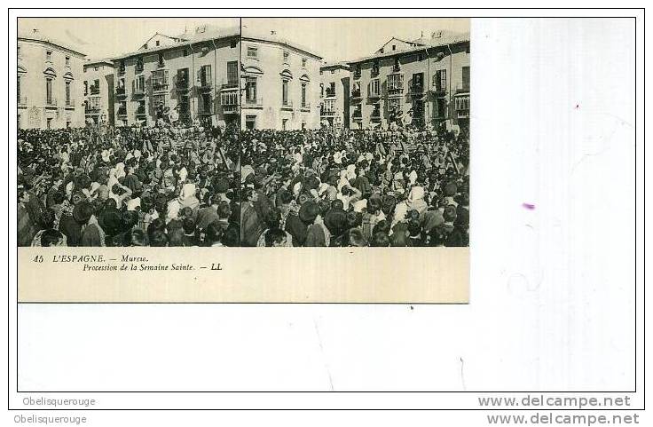 MURCIE MURCIA PROCESSION SEMAINE SAINTE  CARTE STEREO 1900 LL N ° 45 SERIE L ESPAGNEANIMATION TOP TOP - Murcia