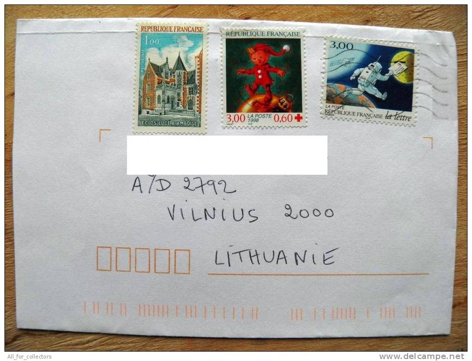 Cover Sent From France To Lithuania On 1999, La Lettre Envelope Globus Map Red Cross Gnome - Covers & Documents