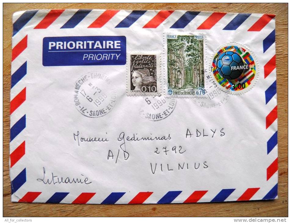 Cover Sent From France To Lithuania On 1998, World Cup Soccer Football, Foret Forest - Covers & Documents