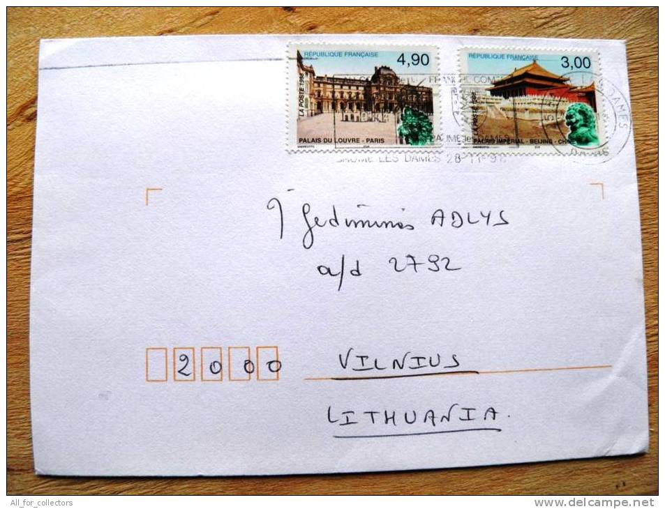 Cover Sent From France To Lithuania On 1998, Joint Issue With China Beijing, Palais Imperial And Du Louvre Pari - Storia Postale