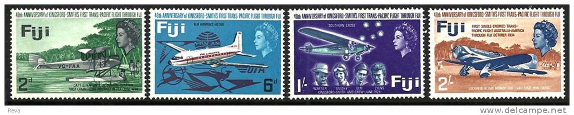 FIJI ISLANDS 40TH ANNIVERSARY OF KINGSFORD-SMITH FLIGHT AIRPLANE SET OF 4 1968 MINT SG367/70 READ DESCRIPTION !! - Fidji (1970-...)