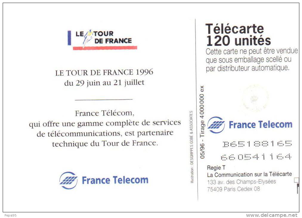 654 F654 - 05/96 - TELECARTE 120 - Le Tour De France 96 Du 29 Jui Au 21 Juillet - N° B65188165 660541164 - 1996