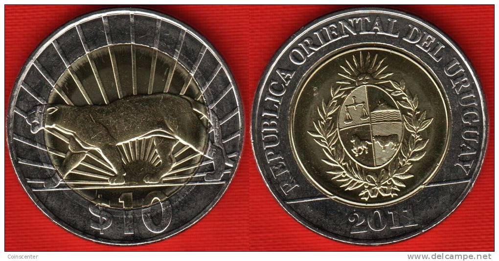 Uruguay 10 Pesos 2011 Km#134 "Tiger" BiMetallic UNC - Uruguay