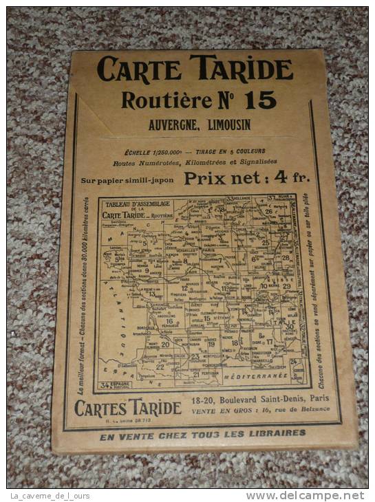 Carte Taride Routière  N°15 Auvergne-Limousin, Couverture Porte-feuille SGDG, Papier Simili-Japon - Other & Unclassified