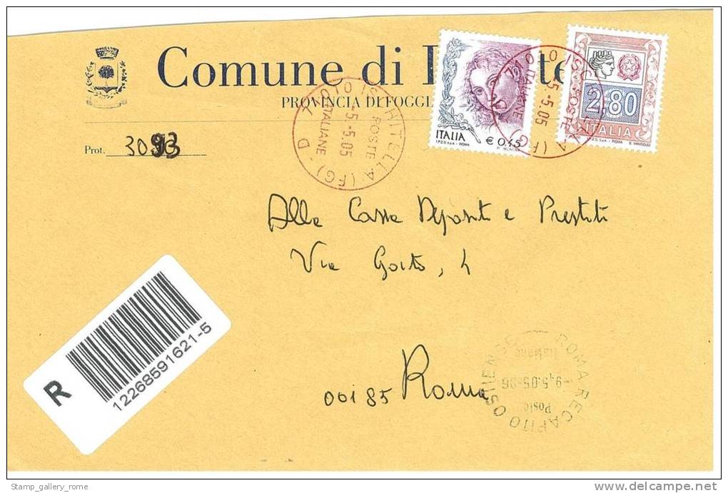 ISCHITELLA  71010 PROV. FOGGIA  - ANNO 2005 - R  - STORIA POSTALE DEI COMUNI D´ITALIA - POSTAL HISTORY - Macchine Per Obliterare (EMA)