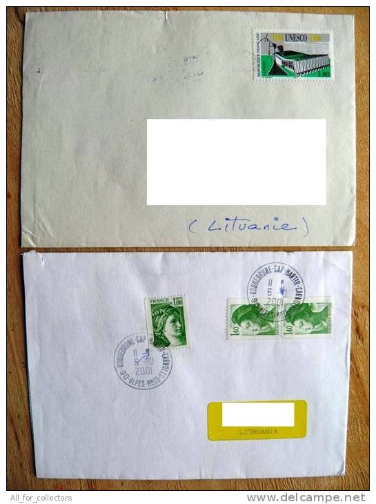 2 Covers Sent From France To Lithuania , Unesco - Covers & Documents