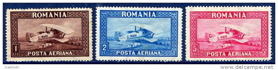 ROMANIA 1928 Airmail Set With Vertical Watermark, Hinged Mint.  Michel 336-38X - Unused Stamps