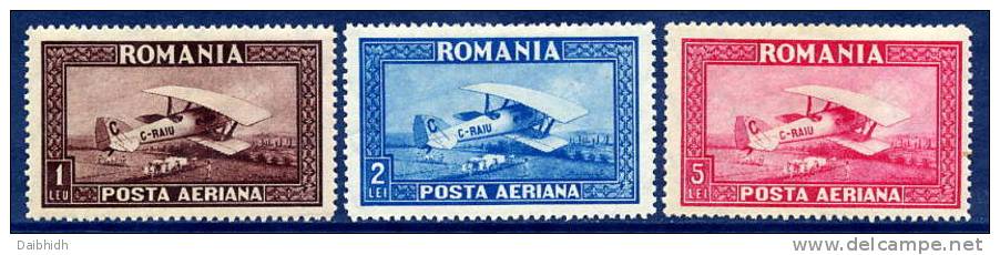 ROMANIA 1928 Airmail Set With Horizontal Watermark, Hinged Mint.  Michel 336-38Y - Nuevos