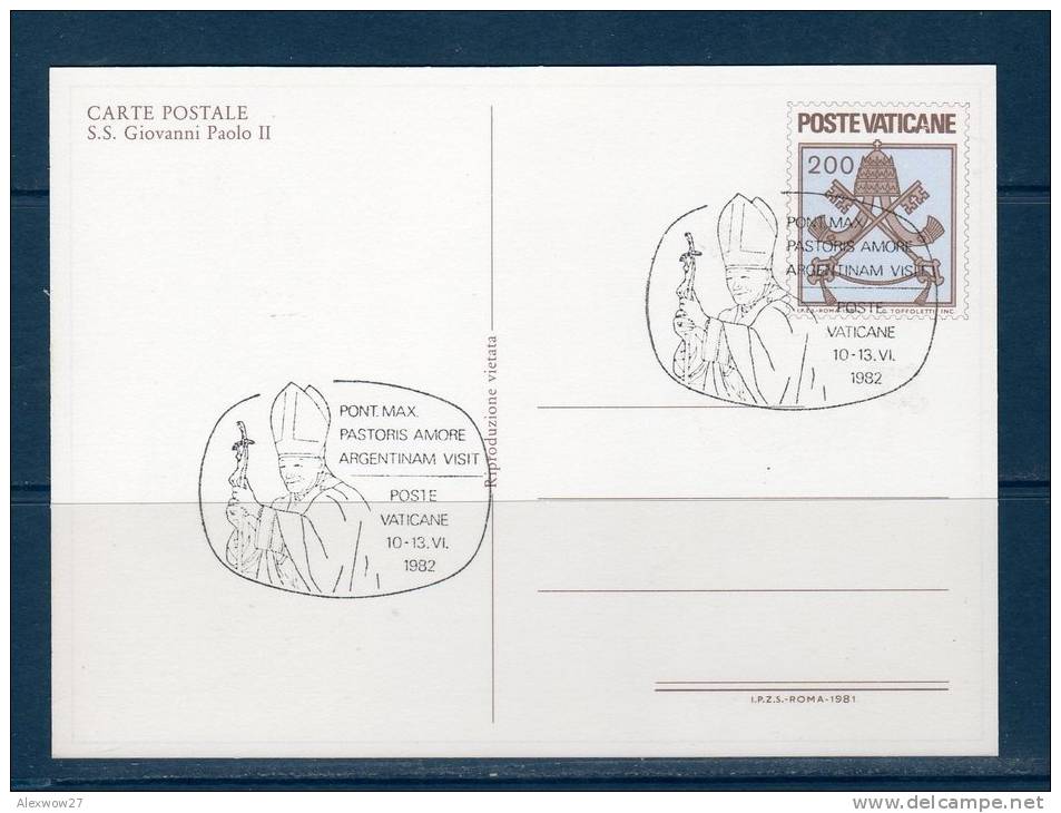 Vaticano / Vatican City  1981 --- Cartolina Postale   --S.S. GIOVANNI PAOLO II -- ANNULLO VIAGGIO IN ARGENTINA - Postal Stationeries