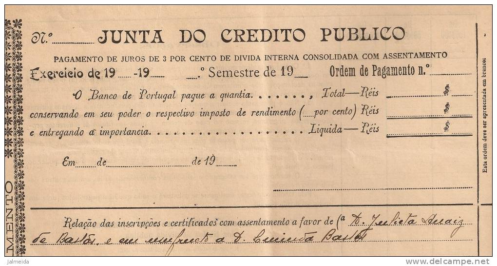 Portugal - 1911 - Junta Do Crédito Público - Portugal