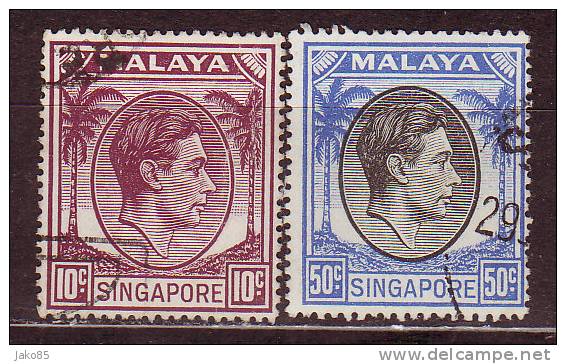 SINGAPOUR - 1948 - YT N° 9B + 15B - Oblitérés - - Singapore (...-1959)