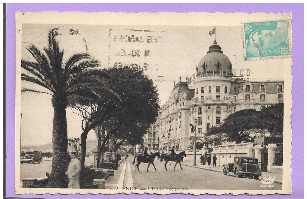 06 - NICE - L'Hôtel Negresco - Animée : Chevaux, Voiture  - Oblitérée En 1949 - Cafés, Hôtels, Restaurants