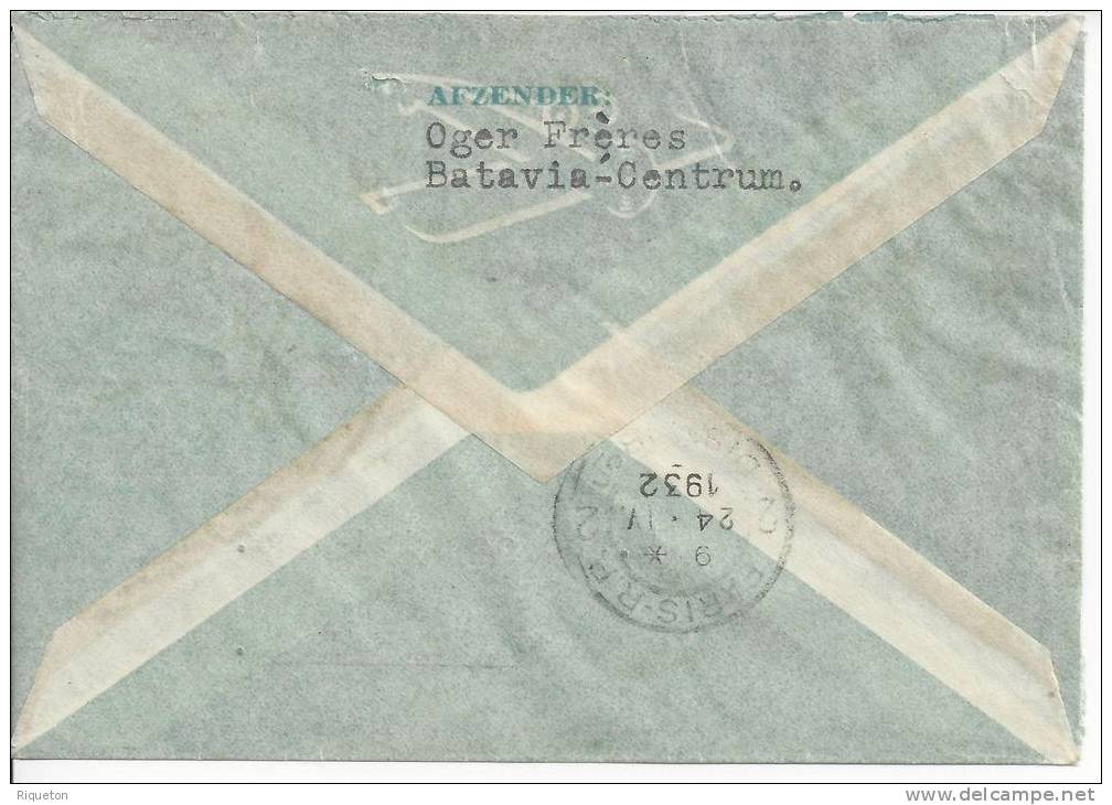 PAYS-BAS  -  1932  -   LETTRE DE BATAVIA PAR AVION A DESTINATION DE PARIS -  TB  - - Brieven En Documenten