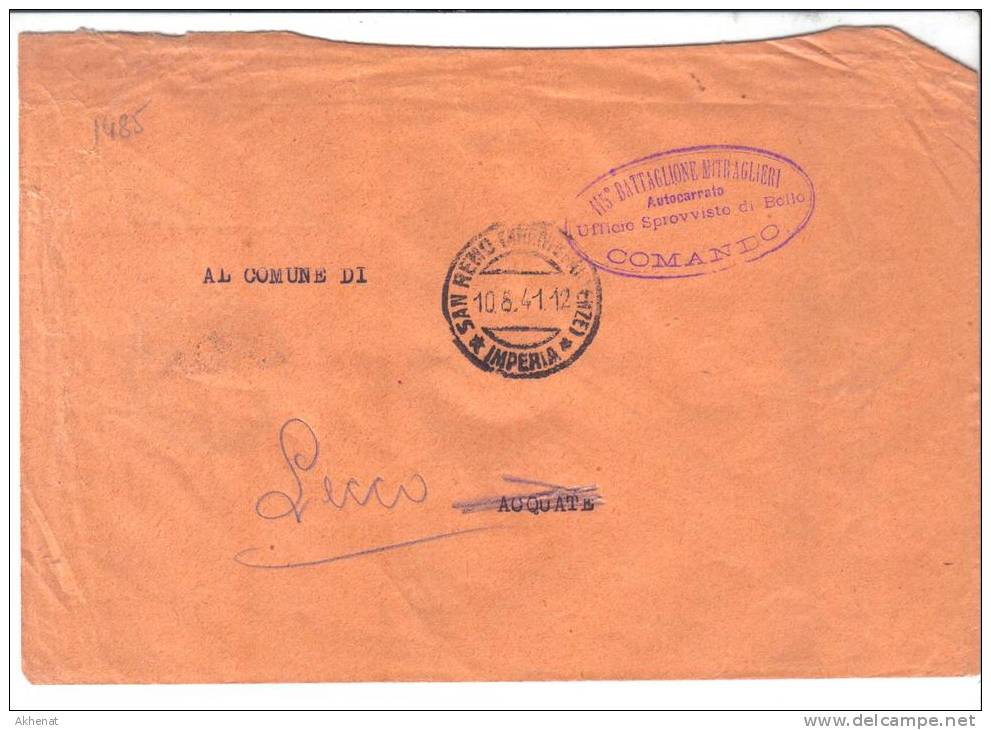 VER1485 - ITALIA 10/8/1941 , Lettera Da 115° BATTAGLIONE MITRAGLIERI - Franchise