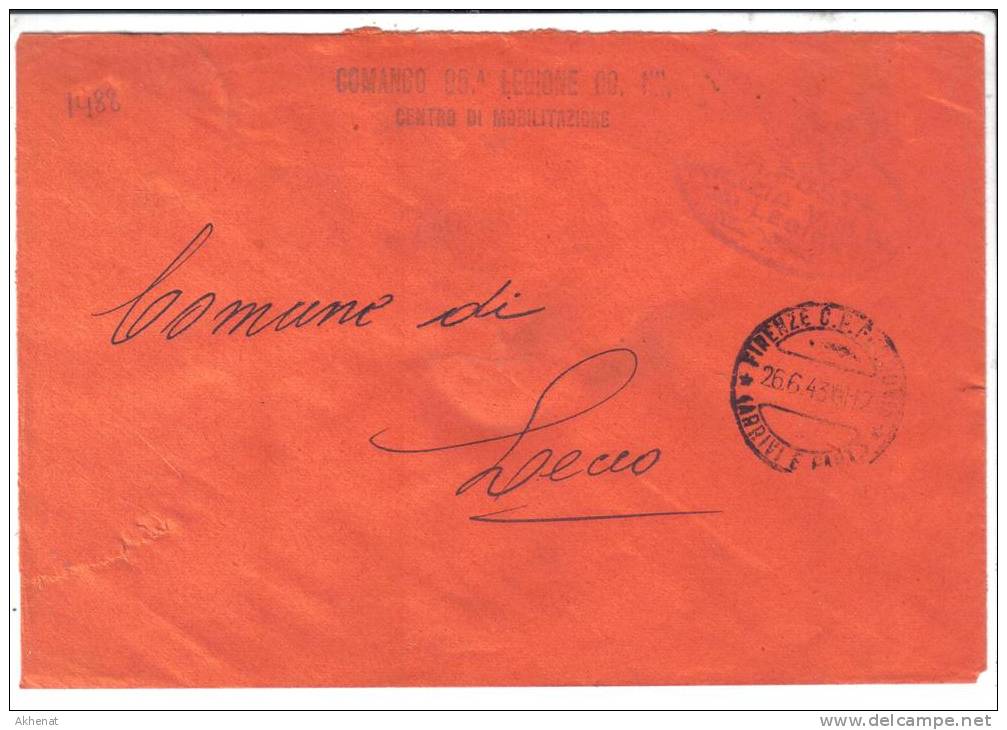 VER1488 - ITALIA 26/6/1943 , Lettera Da COMANDO 95 LEGIONE CC.NN. - Franchise