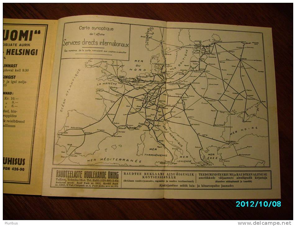 ESTONIA 1936 Summer  TIMETABLE  RAILWAY  BUS LINES  AIR LINES STEAMER LINES INCLUDING A MAP OF RAILROADS - Europa