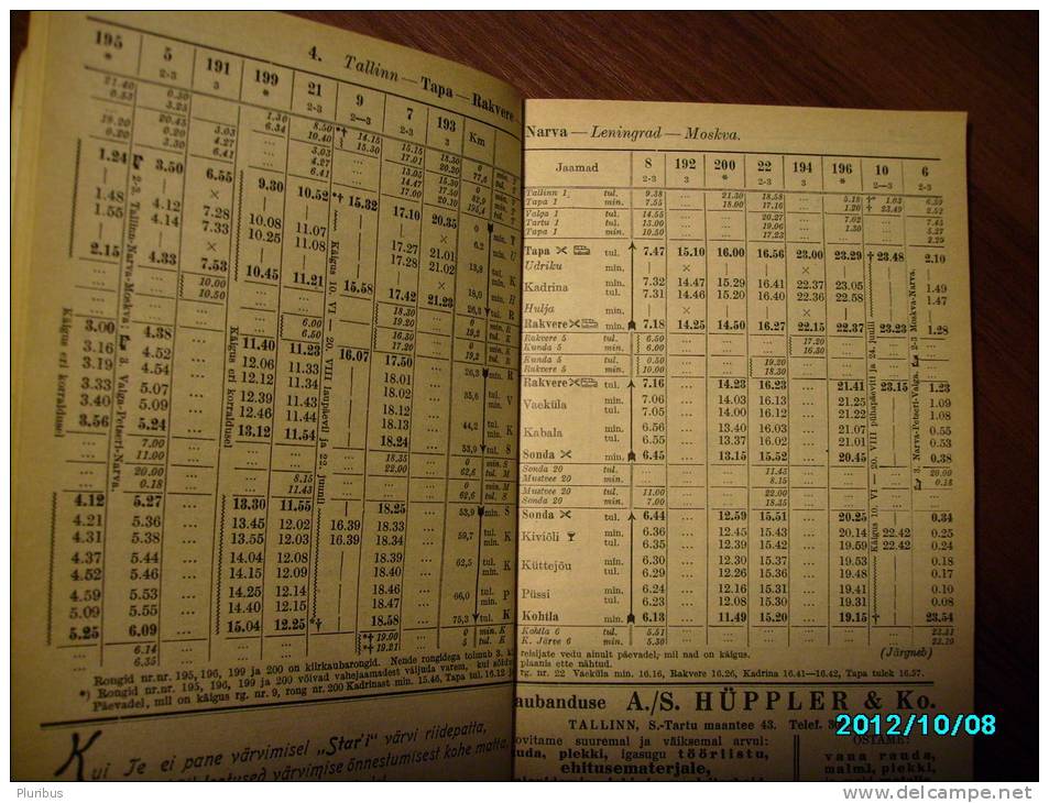 ESTONIA 1936 summer  TIMETABLE  RAILWAY  BUS LINES  AIR LINES STEAMER LINES INCLUDING A MAP OF RAILROADS