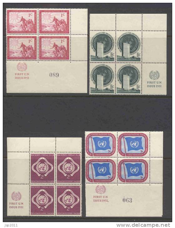 UN New York 1951 4-block  Michel 1-11 RZf, Some KN (see Scann) - Hojas Y Bloques