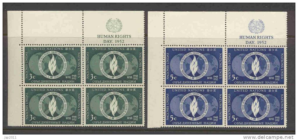 UN New York 1952 4-Block Michel 17-18 RZf - Blocks & Sheetlets