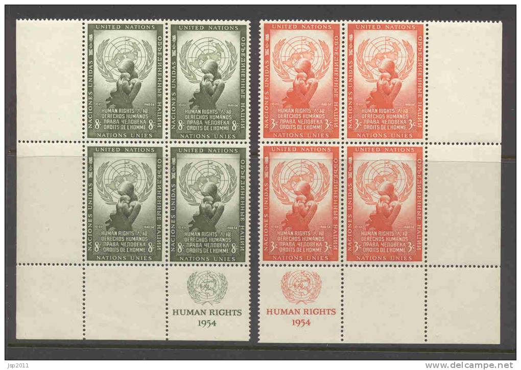 UN New York 1954 4-Block Michel 33-34 RZf - Hojas Y Bloques