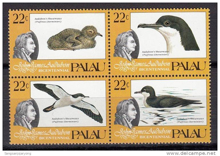 Bird (Oiseau), Palau Sc66a Audubon Bicentenary, Shearwater - Albatros & Stormvogels