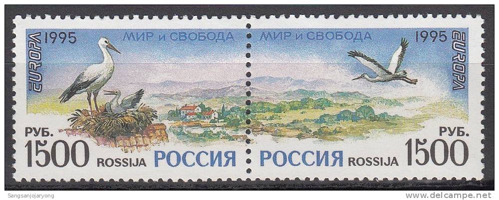 Bird (Oiseau), Russia Sc6294a Stork, Europa, Peace And Freedom - Storks & Long-legged Wading Birds