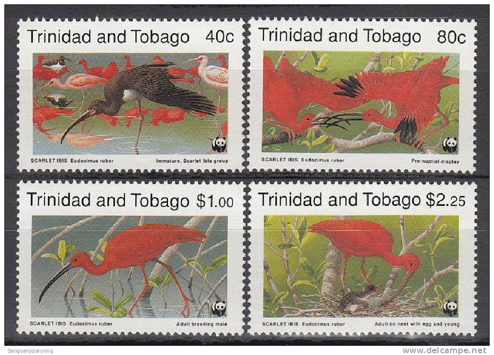 Bird (Oiseau), Trinidad &amp; Tobago Sc505-8 Scarlet Ibis, WWF - Picotenazas & Aves Zancudas