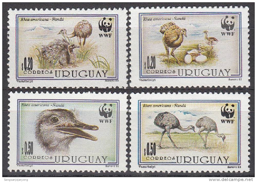 Bird (Oiseau), Uruguay Sc1509-12 Ostrich, WWF - Autruches