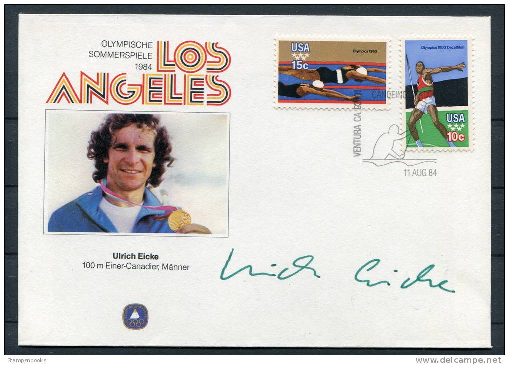 1984 Olympic Germany USA Canoe Ulrich Eicke Gold Medal SIGNED Cover - Summer 1984: Los Angeles