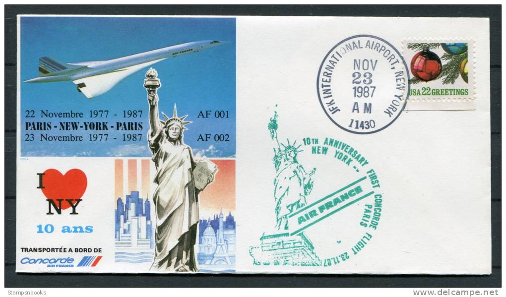 1987 Paris - New York - Paris Air France Concorde Flight Cover X 2 - Concorde