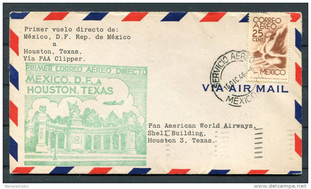 1946 Mexico - Houston Texas USA Pan Am Clipper First Flight Cover - Mexiko