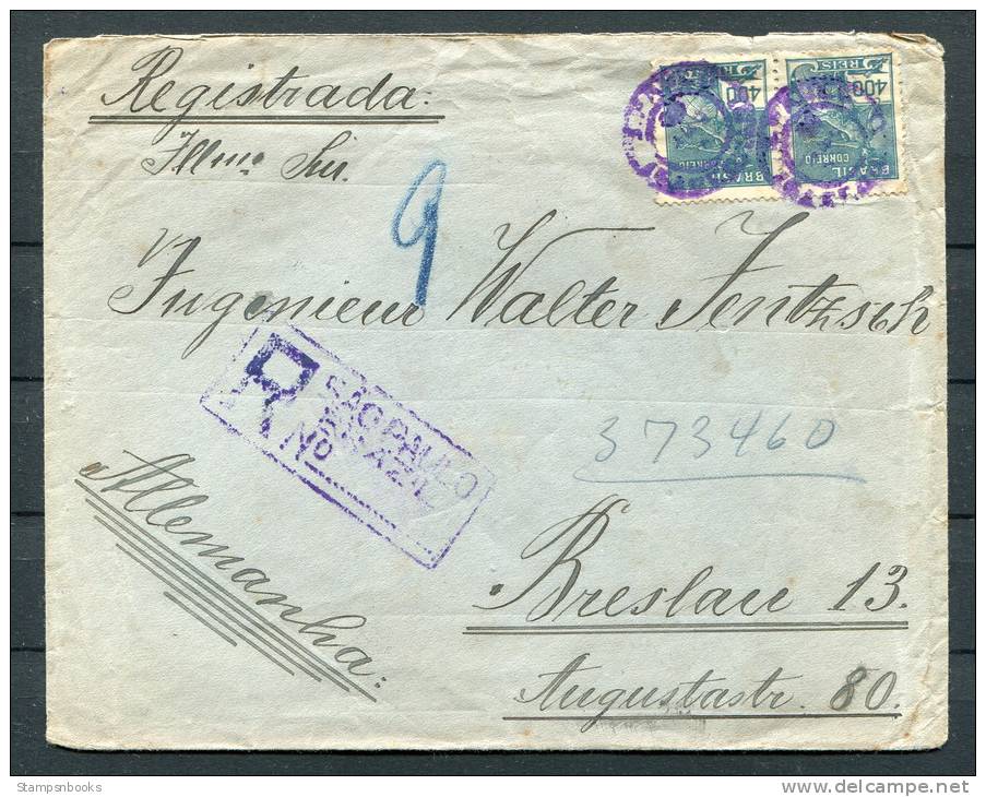 1922 Brazil Sao Paulo Registered Cover To Breslau Germany - Other & Unclassified