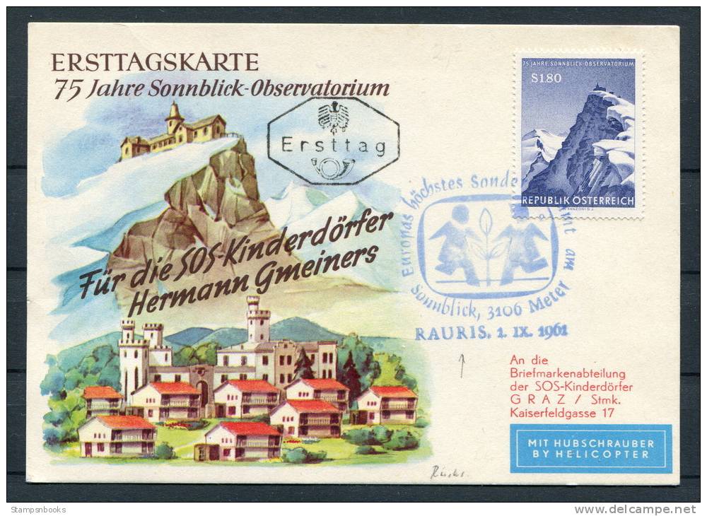 1961 Austria Rauris SOS Kinderdorfer Helikopter Flight Postcard - Helicopters