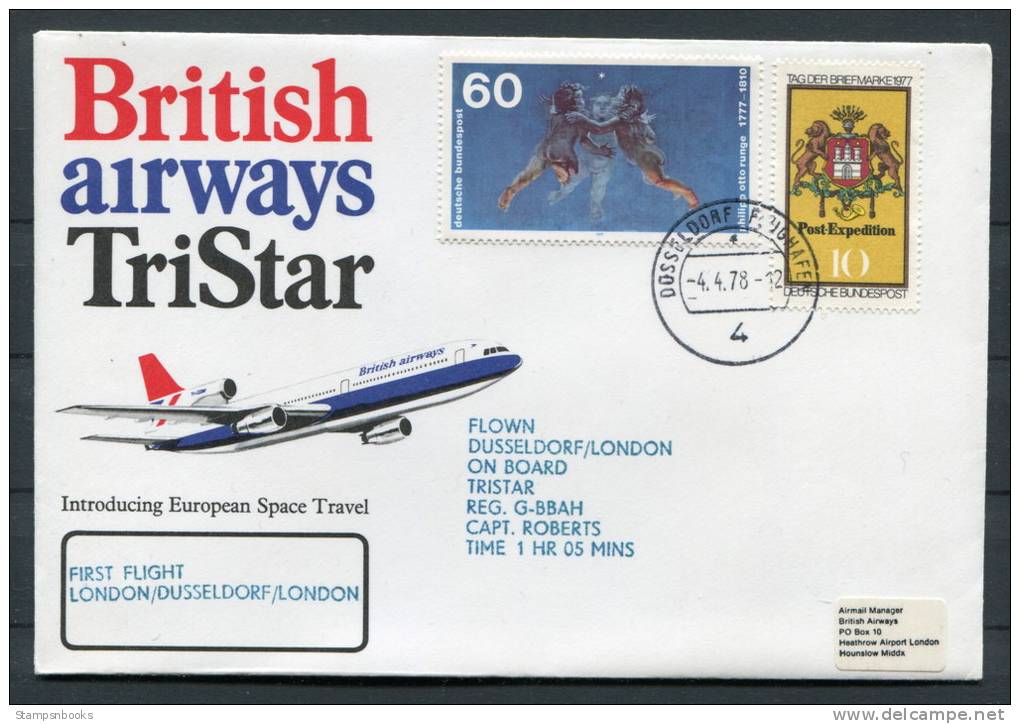 1978 London - Dusseldorf Germany - London British Airways Tristar First Flight Covers (2) - Covers & Documents