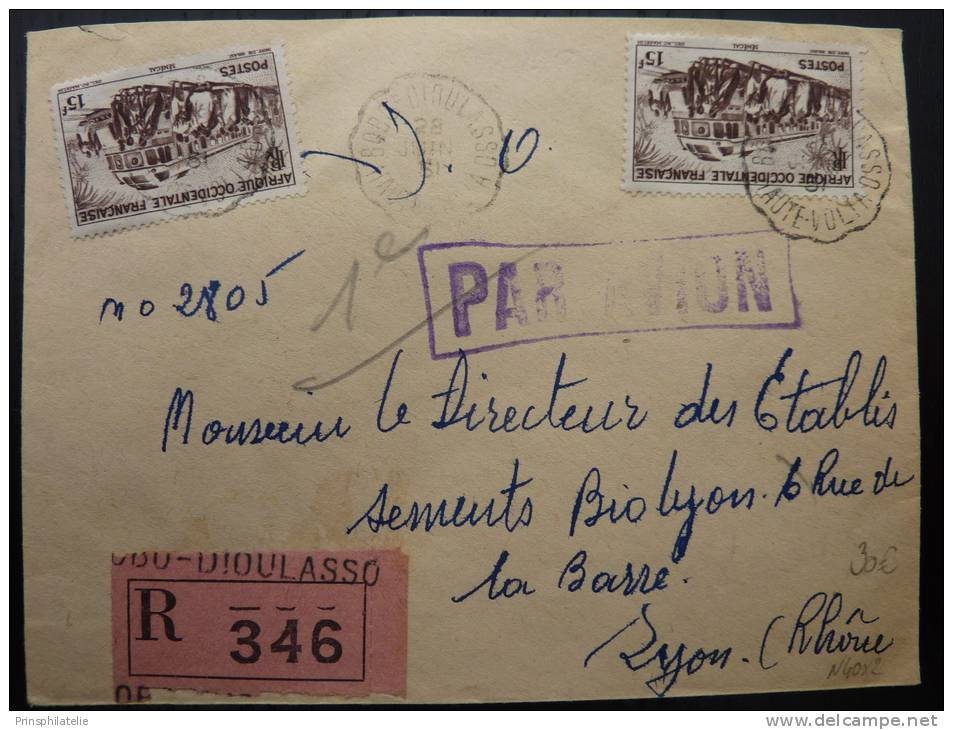 LETTRE RECOMMANDEE PAR AVION DE BOBO DIOULASSO CAD ONDULE  1951  =>  FRANCE  TP AOF COVER - Autres & Non Classés